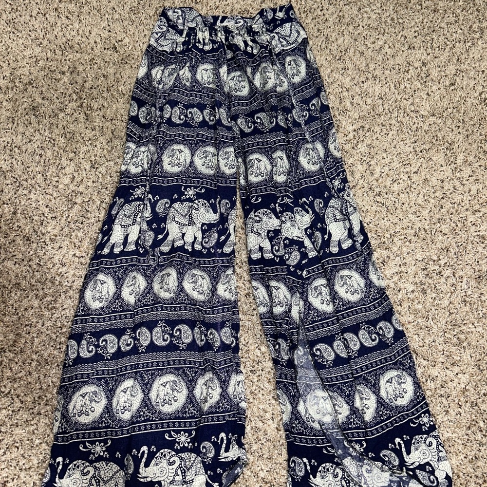 Navy and White Elephant Print Pants